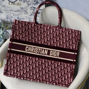 Dior Book Tote M1286 Burgundy Dior Oblique Embroidery - luxibagsmall
