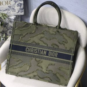 Dior Book Tote M1286 Green Camouflage Embroidery Shopping Bag - luxibagsmall