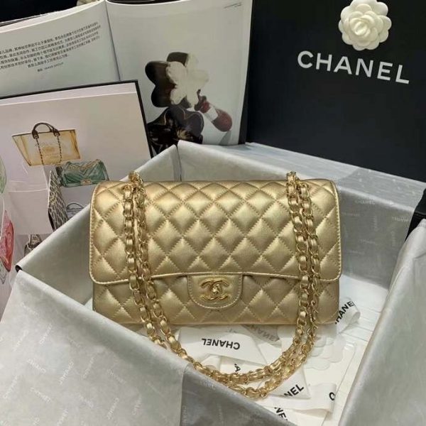 Chanel A01112 CF Quilted Classic Flap Bag in Grainy Lambskin Gold | chanel a01112 cf quilted classic flap bag in grainy lambskin gold 5