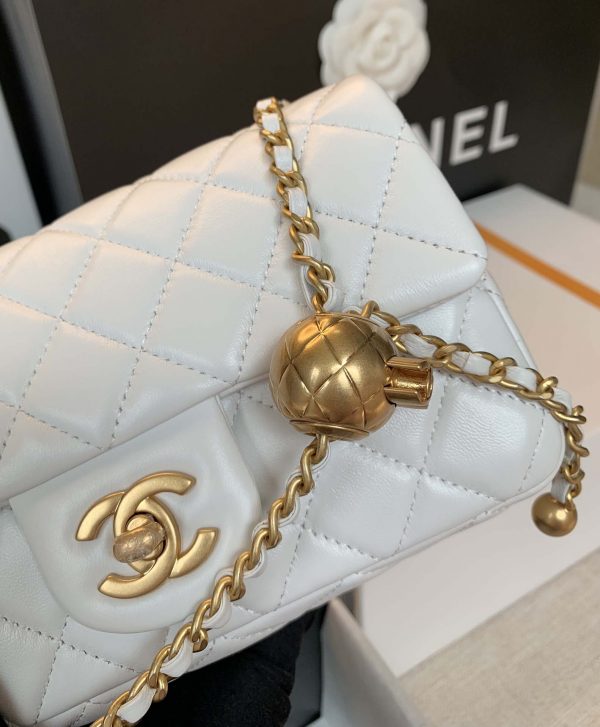 Chanel AS1787 Chanel Mini Flap Bag Lambskin Gold NA117 White | chanel as1787 chanel mini flap bag lambskin gold na117 white 2