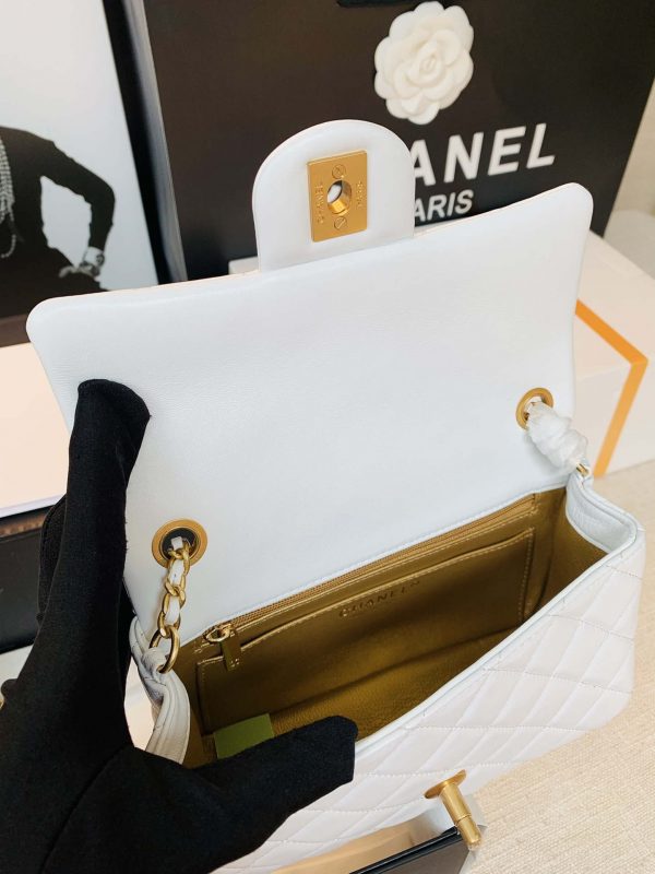 Chanel AS1787 Chanel Mini Flap Bag Lambskin Gold NA117 White | chanel as1787 chanel mini flap bag lambskin gold na117 white 3