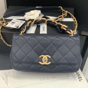 Chanel AS2388 Chanel Flap Bag Shiny Lambskin Gold Navy Blue