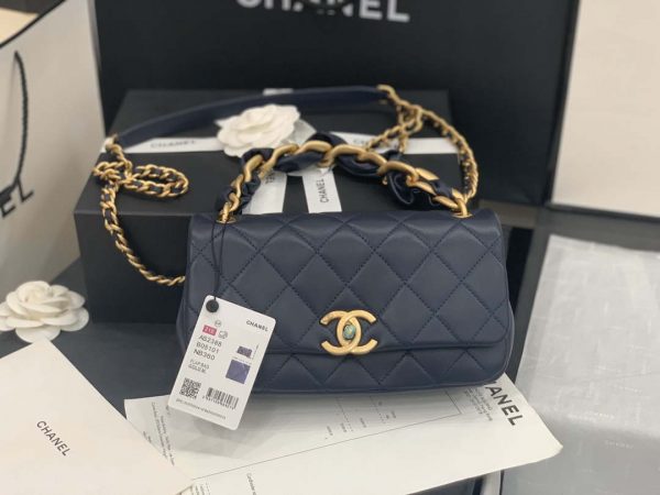 Chanel AS2388 Chanel Flap Bag Shiny Lambskin Gold Navy Blue | chanel as2388 chanel flap bag shiny lambskin gold navy blue 2