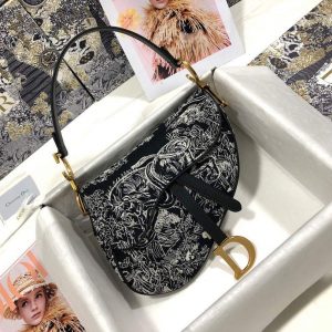Dior M0446 Dior Saddle Bag Grey Toile de Jouy Reverse Jacquard