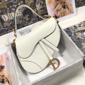 Dior M0446 Dior Saddle Bag M0447 White Grained Calfskin