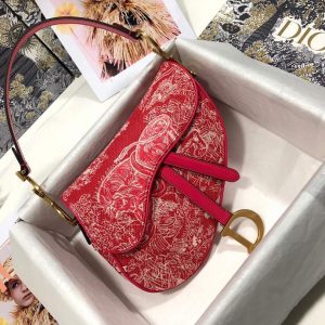 Dior M0446 Dior Saddle Bag Red Toile de Jouy Reverse Jacquard