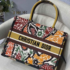 Dior M1286 Dior Book Tote Yellow Multicolor Dior Paisley Embroidery - luxibagsmall