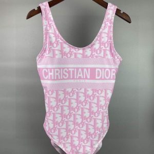 Dior Women's Pink Dior Oblique Technical Fabric swimsuit swimming suit 38103 - luxibagsmall