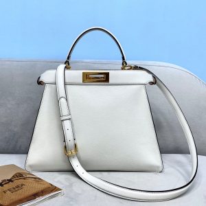 Fendi 70193 Peekaboo ISEEU MEDIUM White Leather Bag - luxibagsmall