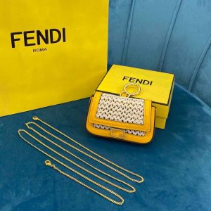Fendi 7AR844 Nano Baguette Charm Beige Raffia Charm - luxibagsmall