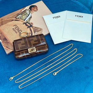 Fendi 7AR844 Nano Baguette Charm Brown Nappa Leather - luxibagsmall