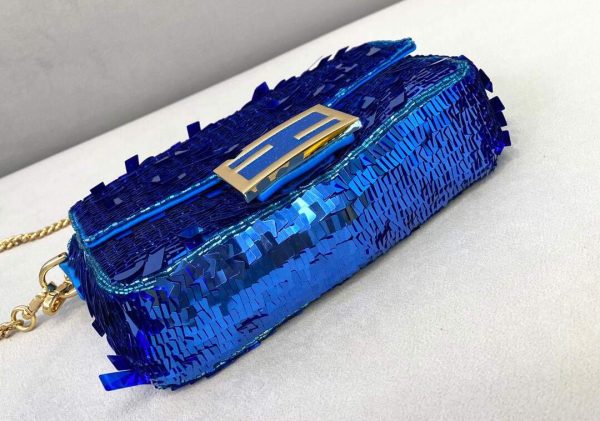 Fendi 8BR792 Medium Baguette 1997 Blue Satin Bag with Sequins 0127L | fendi 8br792 medium baguette 1997 blue satin bag with sequins 4