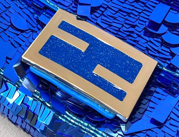Fendi 8BR792 Medium Baguette 1997 Blue Satin Bag with Sequins 0127L | fendi 8br792 medium baguette 1997 blue satin bag with sequins 5