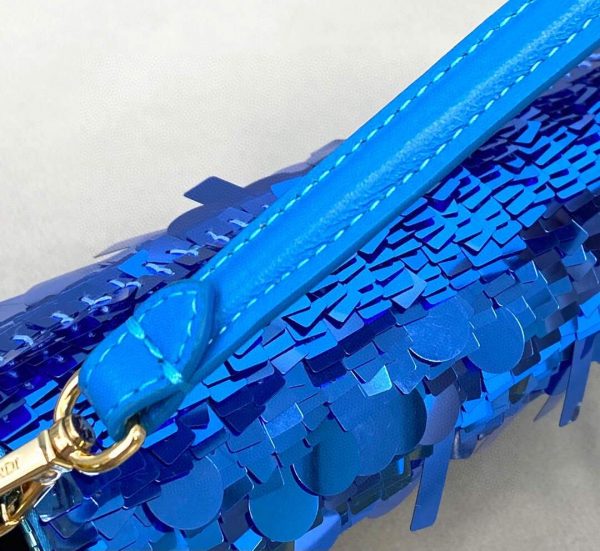 Fendi 8BR792 Medium Baguette 1997 Blue Satin Bag with Sequins 0127L | fendi 8br792 medium baguette 1997 blue satin bag with sequins 6