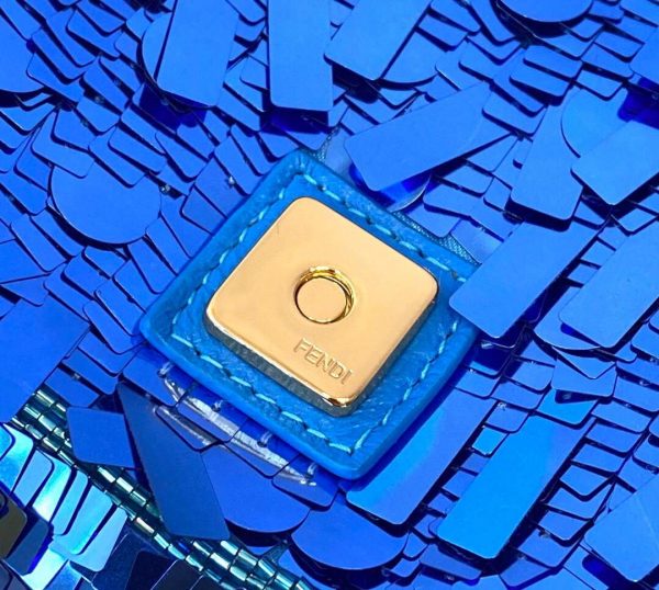 Fendi 8BR792 Medium Baguette 1997 Blue Satin Bag with Sequins 0127L | fendi 8br792 medium baguette 1997 blue satin bag with sequins 8