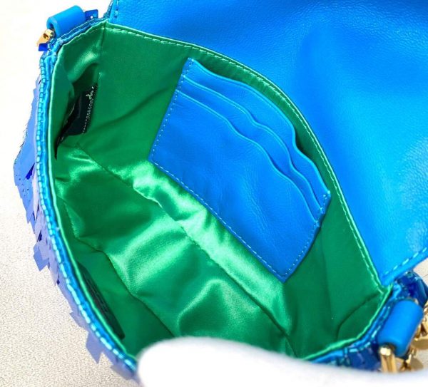 Fendi 8BR792 Medium Baguette 1997 Blue Satin Bag with Sequins 0127L | fendi 8br792 medium baguette 1997 blue satin bag with sequins 9