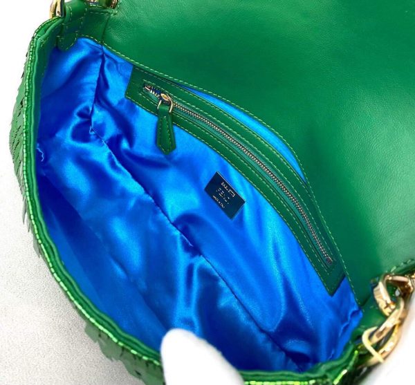 Fendi 8BS049 Mini Baguette 1997 Green Satin Bag with Sequins 0127S | fendi 8br792 medium baguette 1997 green satin bag with sequins 9