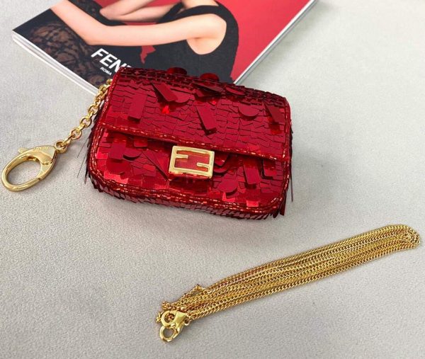 Fendi 8BS049 Nano Baguette 1997 Red Satin Bag with Sequins 0136 | fendi 8bs049 mini baguette 1997 red satin bag with sequins 0136 2 1