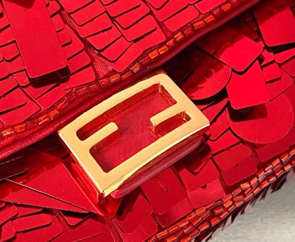 Fendi 8BS049 Nano Baguette 1997 Red Satin Bag with Sequins 0136 | fendi 8bs049 mini baguette 1997 red satin bag with sequins 0136 4 1