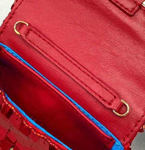 Fendi 8BS049 Nano Baguette 1997 Red Satin Bag with Sequins 0136 | fendi 8bs049 mini baguette 1997 red satin bag with sequins 0136 7 1