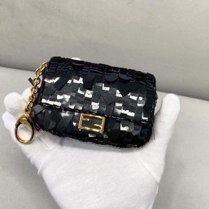 Fendi 8BS049 Nano Baguette 1997 Black Satin Bag with Sequins 0136