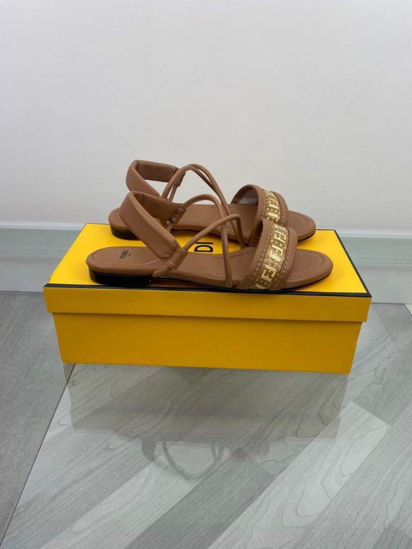 Fendi 8X8094 FF Interlace Leather Sandals Flats Shoes Brown - luxibagsmall