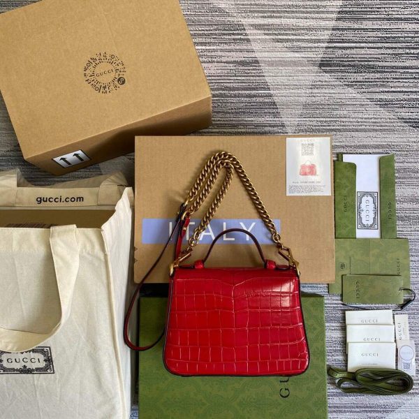 Gucci ‎547260 GG Marmont Mini Crocodile Pattern Top Handle Bag Red | gucci 547260 gg marmont mini crocodile pattern top handle bag 11
