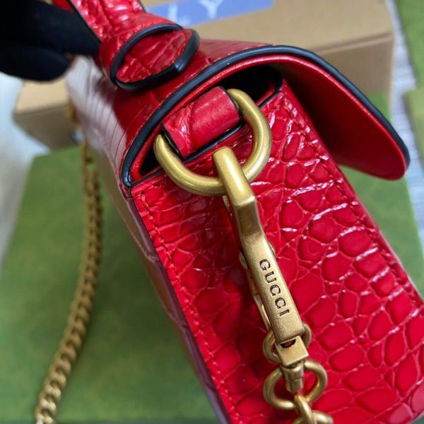 Gucci ‎547260 GG Marmont Mini Crocodile Pattern Top Handle Bag Red | gucci 547260 gg marmont mini crocodile pattern top handle bag 12