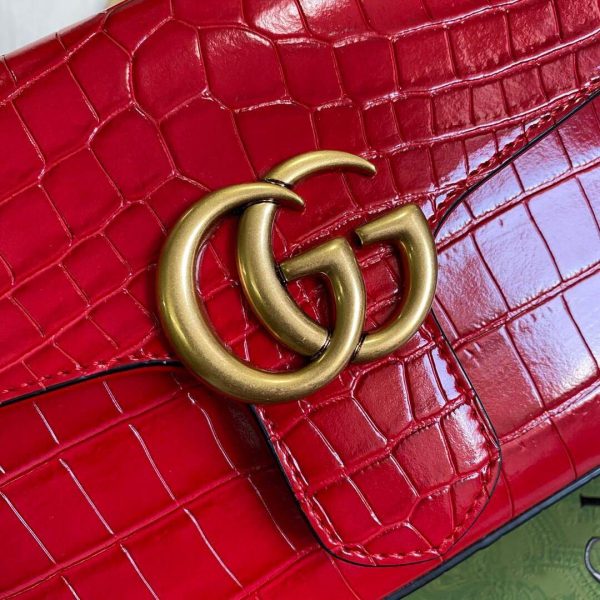 Gucci ‎547260 GG Marmont Mini Crocodile Pattern Top Handle Bag Red | gucci 547260 gg marmont mini crocodile pattern top handle bag 14