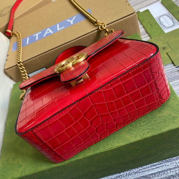Gucci ‎547260 GG Marmont Mini Crocodile Pattern Top Handle Bag Red | gucci 547260 gg marmont mini crocodile pattern top handle bag 16