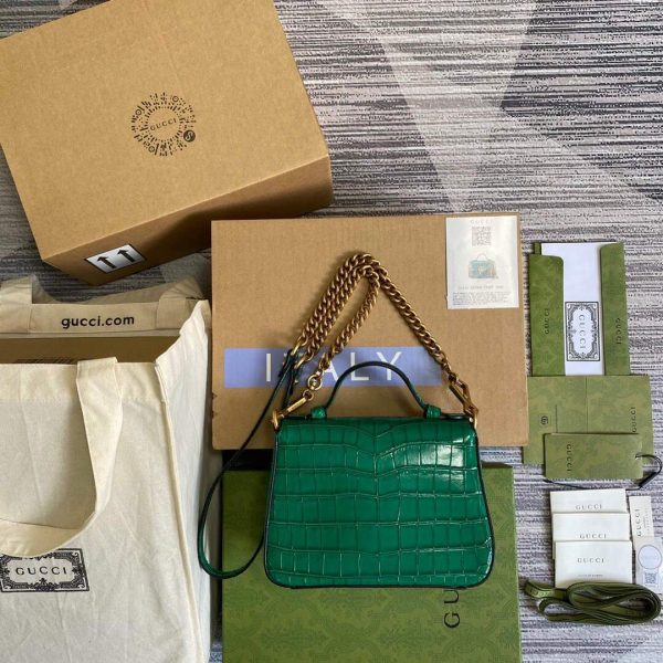Gucci ‎547260 GG Marmont Mini Crocodile Pattern Top Handle Bag Green | gucci 547260 gg marmont mini crocodile pattern top handle bag 20