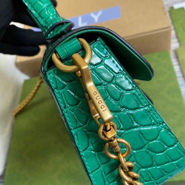 Gucci ‎547260 GG Marmont Mini Crocodile Pattern Top Handle Bag Green | gucci 547260 gg marmont mini crocodile pattern top handle bag 21