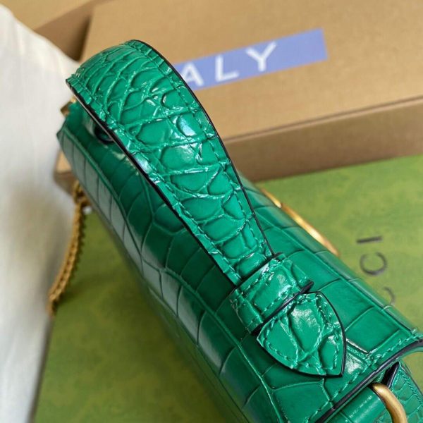 Gucci ‎547260 GG Marmont Mini Crocodile Pattern Top Handle Bag Green | gucci 547260 gg marmont mini crocodile pattern top handle bag 22