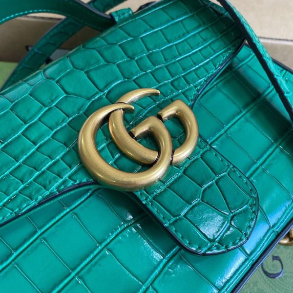 Gucci ‎547260 GG Marmont Mini Crocodile Pattern Top Handle Bag Green | gucci 547260 gg marmont mini crocodile pattern top handle bag 24