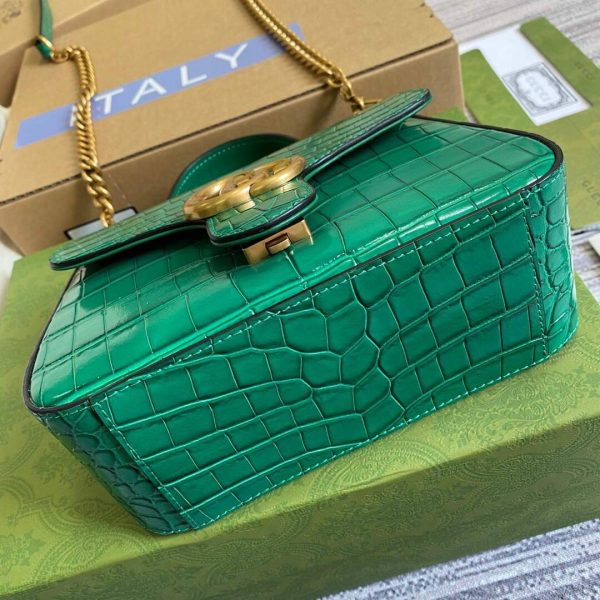 Gucci ‎547260 GG Marmont Mini Crocodile Pattern Top Handle Bag Green | gucci 547260 gg marmont mini crocodile pattern top handle bag 25