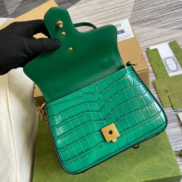 Gucci ‎547260 GG Marmont Mini Crocodile Pattern Top Handle Bag Green | gucci 547260 gg marmont mini crocodile pattern top handle bag 26