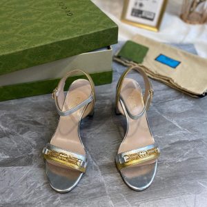 Gucci 655408 Women's Sandal With Chain Leather Silver