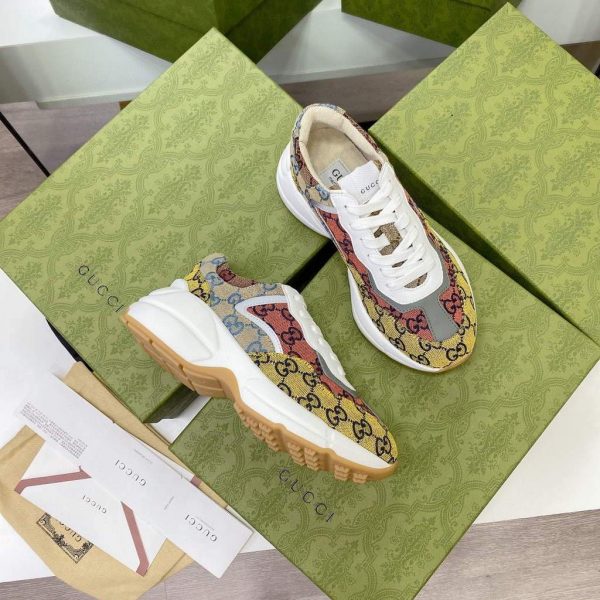 Gucci Women Men's Rhyton Sneaker GG Multicolor 663681 Trim in Demetra | gucci women mens rhyton sneaker gg multicolor 663681 2