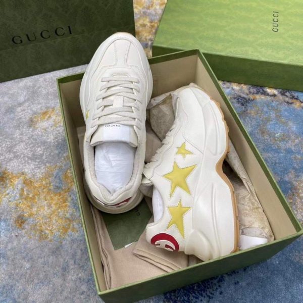 Gucci Women Men's Rhyton Sneaker with Star 660938 Beige | gucci women mens rhyton sneaker with star 660938 beige 4