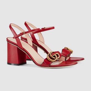 Gucci Women's 453379 Mid-heel Sandals Leather Red