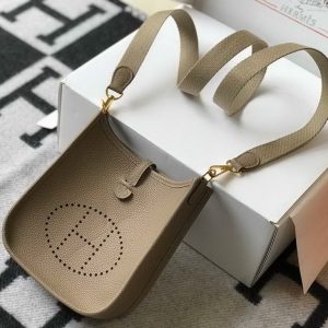Hermes Evelyne Bag Designer Hermes Mini Crossbody Bag 20382 Gold Buckle Kakhi