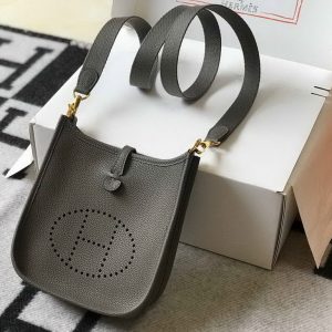 Hermes Evelyne Bag Designer Hermes Mini Crossbody Bag 20387 Gold Buckle Gray