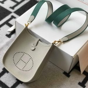Hermes Evelyne Bag Designer Hermes Mini Crossbody Bag 20388 Gold Buckle Light Gray