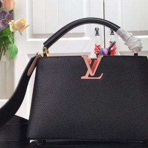 LV M48865 Louis Vuitton Capucines MM Handbag Black Red