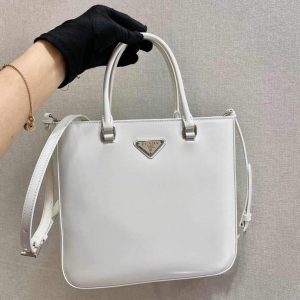 Prada 1BA330 Brushed Leather Tote Bag White
