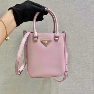 Prada 1BA331 Small Brushed Leather Tote Pink