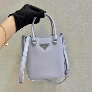 Prada 1BA331 Small Brushed Leather Tote Light Blue