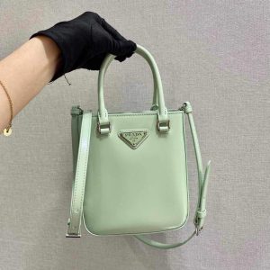 Prada 1BA331 Small Brushed Leather Tote Light Green