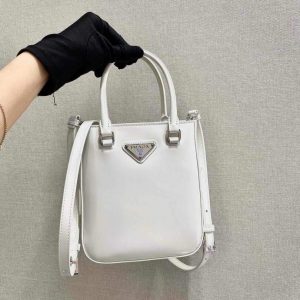 Prada 1BA331 Small Brushed Leather Tote White