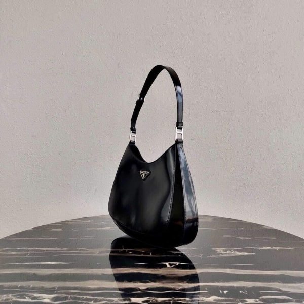Prada 1BC156 Prada Cleo Brushed Leather Shoulder Bag Black - luxibagsmall